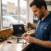 Technician repairing smartphone in Laval shop